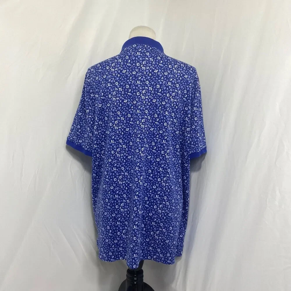 Polo Ralph Lauren Polo Shirt Mens XL Blue White Floral Print Classic Fit Golf